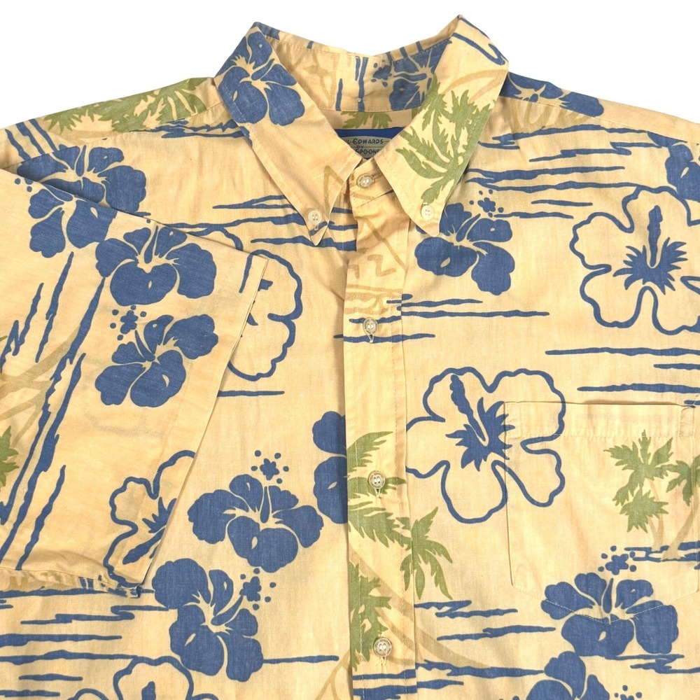 Phil Edwards by Reyn Spooner Hawaiian Shirt Yellow Blue Hibiscus Aloha Mens XL